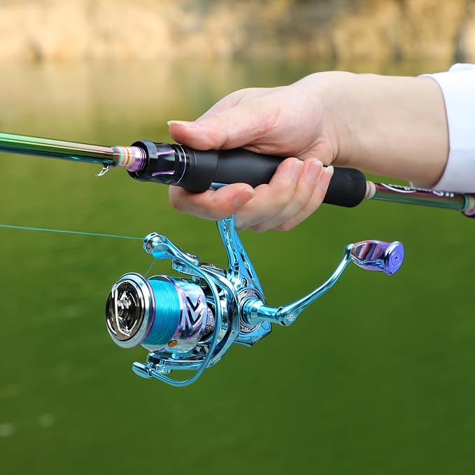 Sougayilang Spinning Fishing Reel Rod Combo, Two Pieces Colorful Poratble Light Weight Fishing Rod with Powerful Fishing Gear for Freshwater Bass Trout Fishing