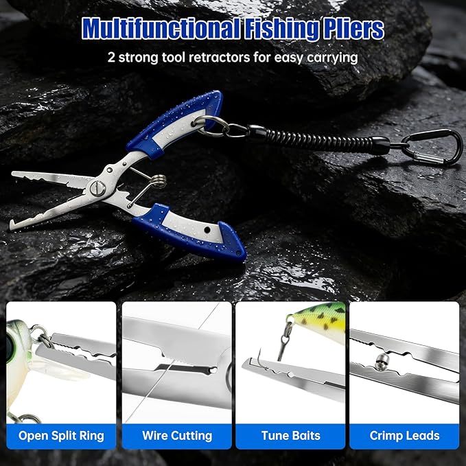 Fishing Gear, 9 PCS Fishing Tool Kit, Fishing Accessories with Fillet Knife, Fishing Pliers, Hook Remover, Scissors, Fish Lip Gripper, Retractor, Sharpener, Gloves, Fishing Gifts for Men