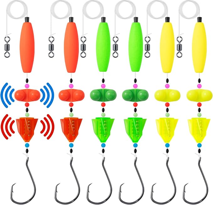 3Pcs/6Pcs Catfish Fishing Rigs Ready Kit，2 in 1 Rotating rattles/Double Rattles Beads, Float Rigs Tackle Santee Rig Peg Catfish，Free Adjustment in freshwter and Saltwater