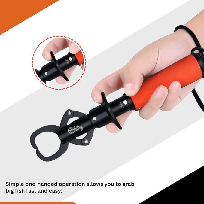 Catfish Pro Tournament Series Stainless Steel Fish Lip Gripper with Scale | One-Handed Operation | Rotating Head, Cushioned Handle, & Adjustable Lanyard for Easy, Precise, and Comfortable Fishing
