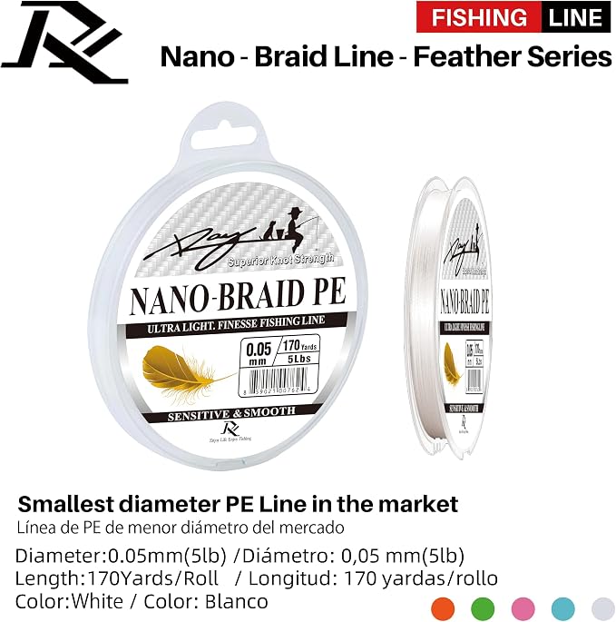 Ultra Slim Braided PE Fishing Line, Strong Knot Strength, Deign for Ultra Light Freshwater Fishing, Come with 3lb Test or 5lb Test, 170Yds Each Spool