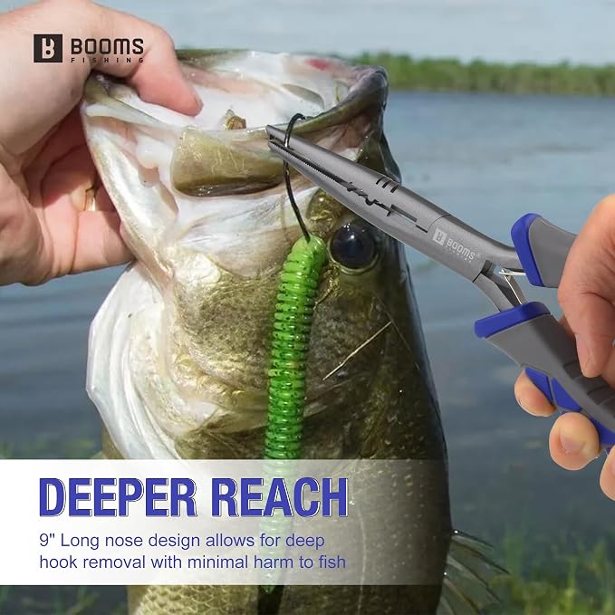 Booms Fishing Tool Kit Saltwater: 8pcs Fishing Gear and Equiment - 7” Fillet Knife, Needle Nose Pliers, Fish Gripper, Scissors, Retractor, Rod Strap, Hook Keeper, Lanyard - Fishing Gift for Men, XT02