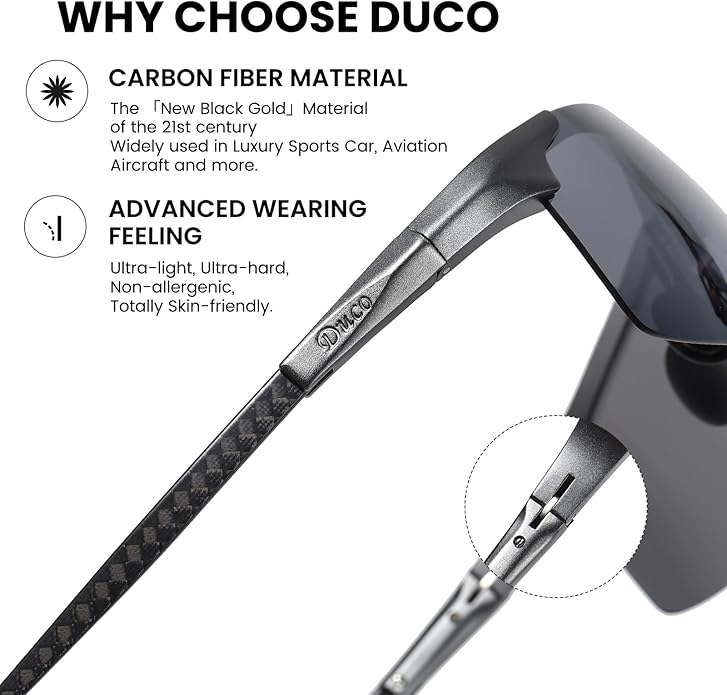 DUCO Polarized Sunglasses Mens Ultralight Carbon Fiber Sun Glasses for Men Driving Sports Fishing UV400 Protection DC8277