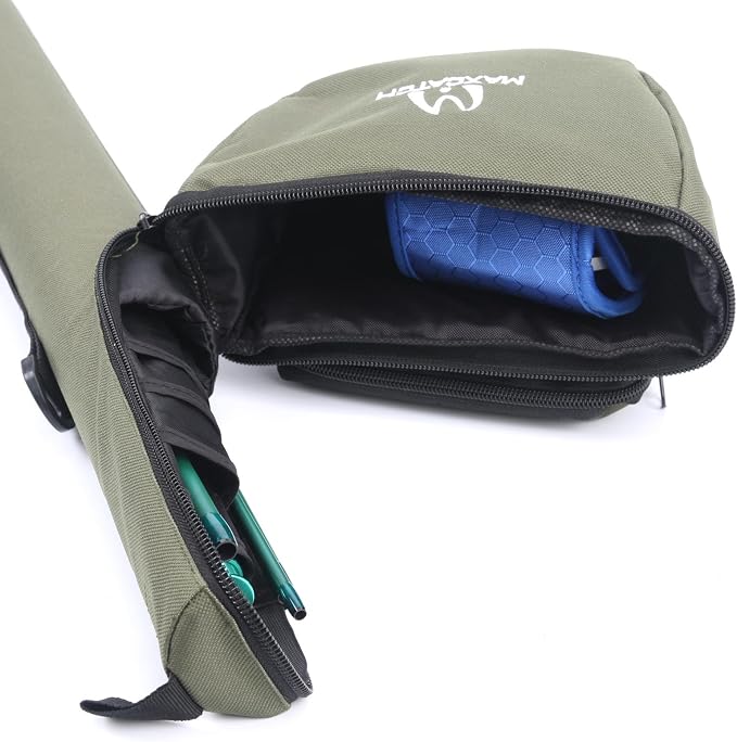 M MAXIMUMCATCH Maxcatch Fly Fishing Rod Case with Reel Pouch, Complete Protection Bag for 9FT 2/4 Piece Rods (Green, For 7.5' 4sec Fly Rod Length: 25.9'')