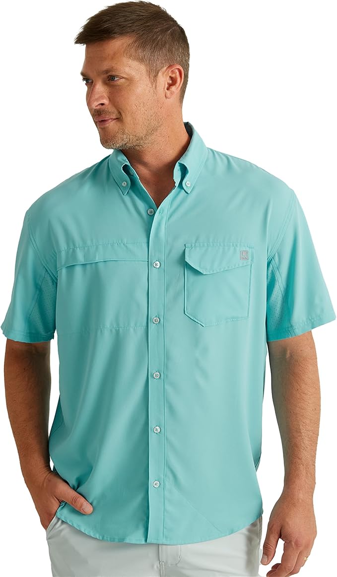 HUK Men's Tide Point Kc Scott Original Artwork Short Sleeve Shirt, Fishing Button Down