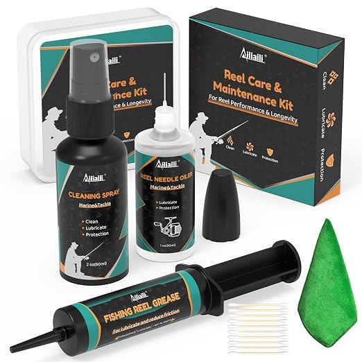 Fishing Reel Oil Kit - Reel Care Kit with 1oz Needle Oiler, 0.9oz Reel Grease, 2oz Cleaning Oil for Lubricate, Protect & Clean - Fishing Gear Maintenance Cleaning Set for Father’s Day