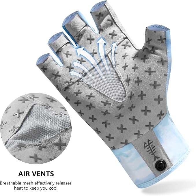 BASSDASH Unisex UPF 50+ Half Finger Sun Gloves Fingerless Breathable UV Protection for Fishing Hiking Kayaking Rowing FG02