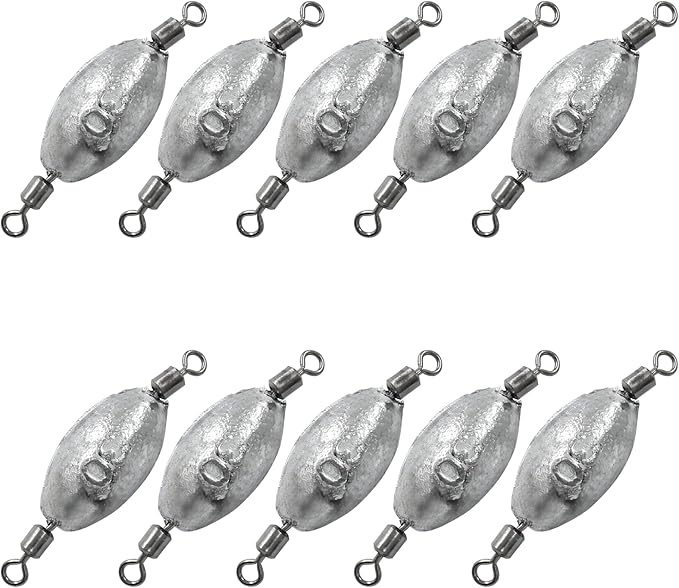 Uenhoy Fishing Weights Inline Trolling Fishing Sinker Tackle with Inner Swivels, Oval Drop Casting Fishing Weight Sinkers