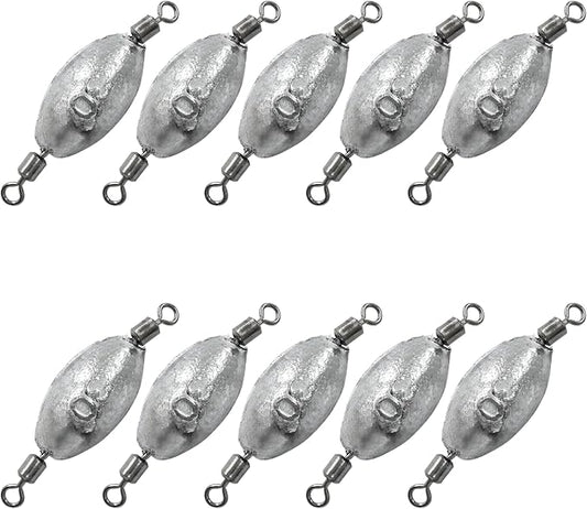 Uenhoy Fishing Weights Inline Trolling Fishing Sinker Tackle with Inner Swivels, Oval Drop Casting Fishing Weight Sinkers