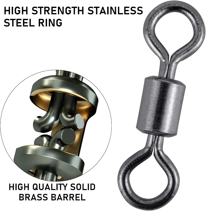 Alwonder 100-Pack Micro Swivels for Fly Fishing, Small Rolling Barrel Swivels Fly Fishing Tackles, High Strength Barrel Swivel Hook line Connector with Black Nickel Coating
