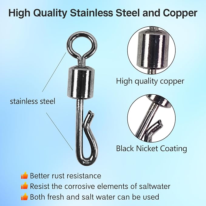 EUPHENG Micro Fishing Connector Tackles, Lightweight High Strength Fly Swivels Snaps to Reduce Line Twist for Fly Fishing Flies Tippet Leaders