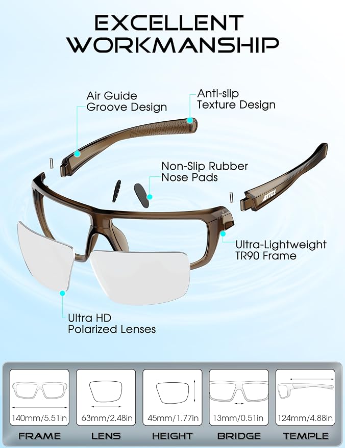 ATTCL Polarized Sunglasses Men for Fishing: UV Protection Lightweight TR90 Sports Wrap Sun Glasses Driving Golf Running