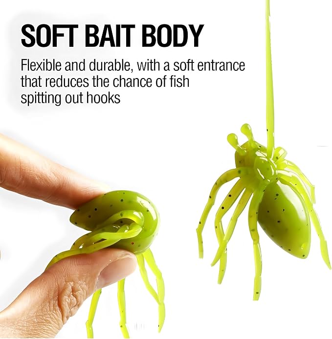 Topwater Spider Fishing Lure Bait - Soft Spider Lures for Bass Trout Pike,TPE Flexible Body for Lifelike Action, Perfect for Freshwater Saltwater Fishing