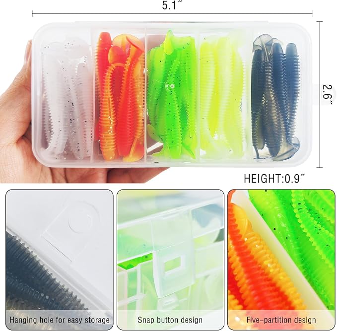 Soft Fishing Lures Kit Paddle Tail Swimbaits Plastic Worms Set Mixed Color Minnow Jerkbait Bass Lure Baitsfor Trout,Walleye,Crappie
