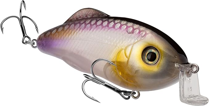 Strike King Hybrid Hunter Shallow Jr. Fishing Lure, Shallow Diving Crankbait, 90-Degree Bill, 3D Eyes, Loud Rattle, Dives 1 to 3-Feet,Size 4 & 6 Treble Hooks