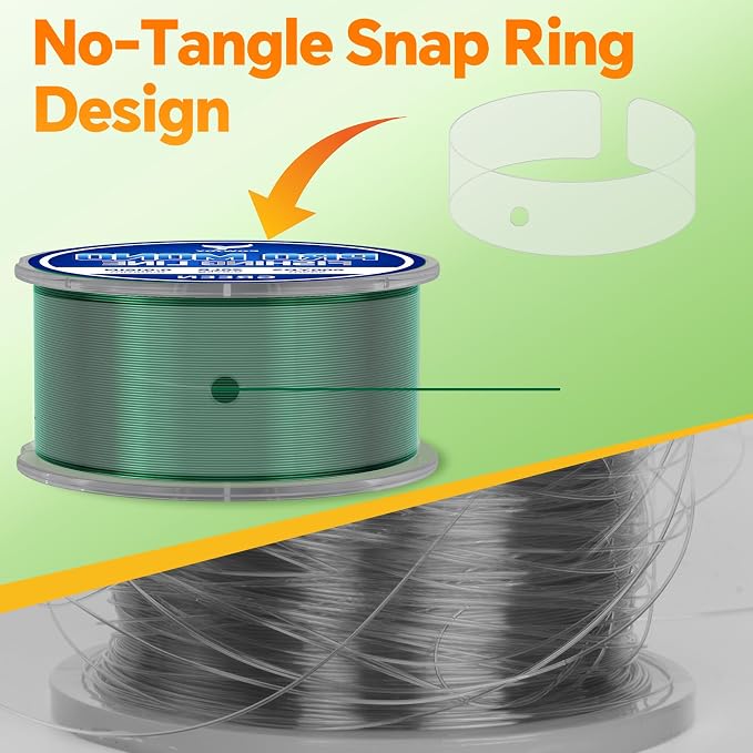 Pro Monofilament Fishing Line with Knot Instruction Cards for Multi Purpose Cost Effective, Strong Yet Thin Nylon String for Big Fishes, Tangle-Free & UV Resistant, 15/20/30/50/80LB