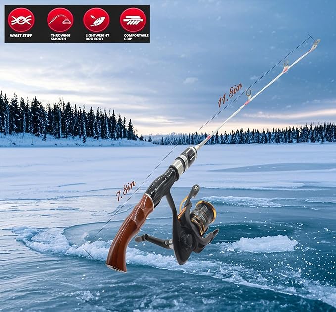 19.7” Ice Fishing Rod and Reel Combo-Spinning Ice Fishing Combos Fishing Poles Bass Crappie Rod Fishing Pole Kids Fishing Pole Ice Fishing Gear for Winter Fishing