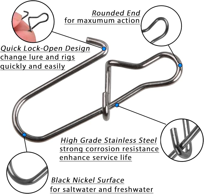 Stainless Steel Duo Lock Snap Clip Kit 100pcs/300pcs Fishing Swivel Lure Snaps High Strength Quick Change Fish Snap Clips Fishing Gear Hooked Snaps for Saltwater Freshwater