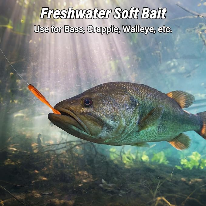 Dr.Fish 20 Pack Soft Worm Fishing Lures Flat Tail Soft Plastic Bass Fishing Bait Drop Shot Bait Freshwater Crappie Walleye Panfish