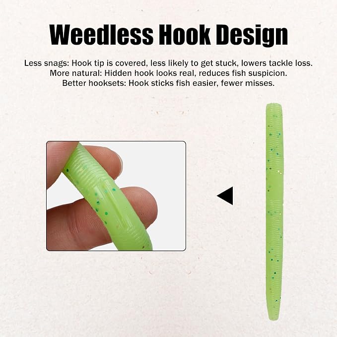 Soft Plastic Worms for Bass Fishing - Salted Soft Plastic Fishing Lures with Hook Slot 3.94in Saltwater Freshwater Bass Baits FS/RE-04