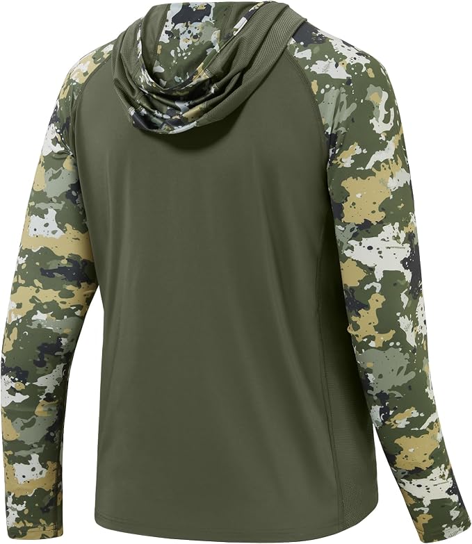BASSDASH Men’s UPF 50 Performance Fishing Shirt Cooling Hoodie Camo Long Sleeve FS17M