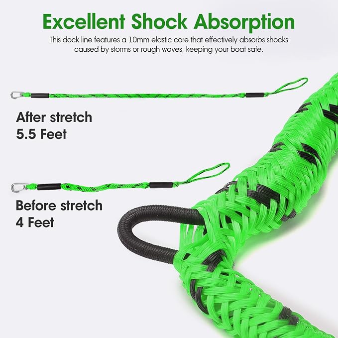 4 Feet Bungee Dock Line with Stainless Steel Clip & Foam Float 2pcs, Mooring Rope for Docking with Built-in Snubber, Ideal Boat Accessories for PWC, Jet Ski, SeaDoo, Kayak, Pontoon, Canoe