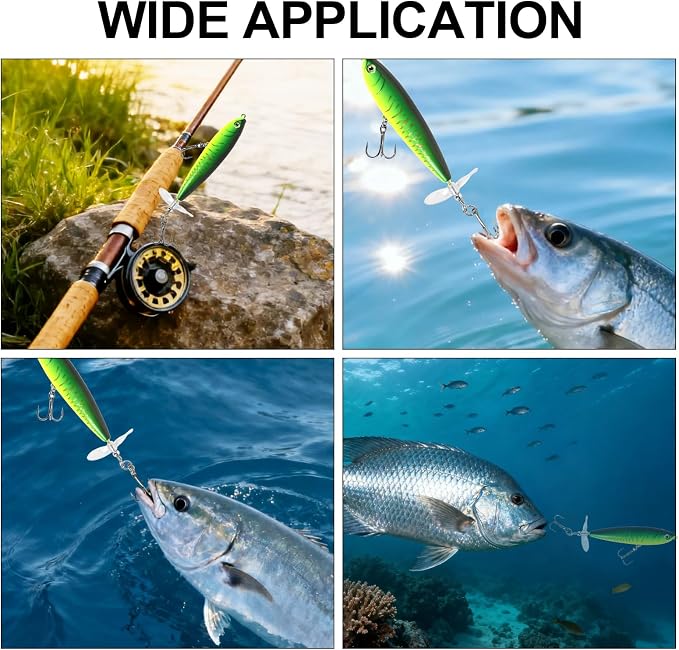 Whopper Fishing Lure for Bass：Popper Top Water Fishing Lures with Floating Rotating Tail Barb Treble Hooks Saltwater Freshwater Plopping Lures Kit