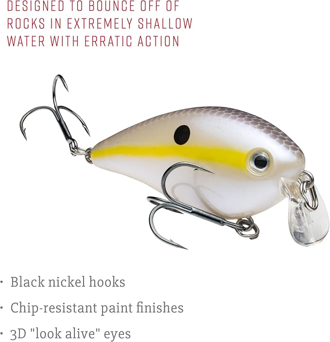 Strike King KVD 2.25 Shallow Fishing Lure, Shallow Running Squarebill Crankbait, Chartreuse Shad, 3/8-Ounce