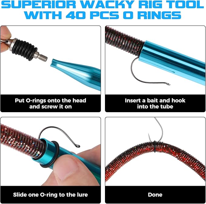 TOPFORT Fishing Lures, Bass Fishing Kit with Wacky Worm, Fishing Worms for Bass Fishing, Soft Plastic Baits with Hooks, Weights, Fishing Accessories, Fishing Gear Fishing Gifts for Men with Tackle Box