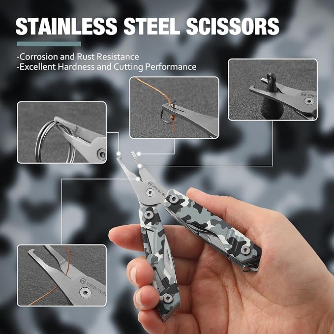 VIRENKNIFE Mini EDC Multitool,13-in-1 Stainless Steel Multi Tool Pliers with Pocket Knife,Bottle Opener，Screwdriver，Perfect for Camping, Outdoor and Everyday Use,Gifts for Men Dad（Camo）