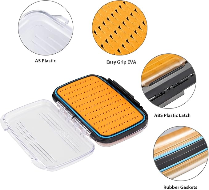 Gonex Fly Boxes for Fly Fishing Jig Boxes Two-Sided Waterproof Lightweight Fly Fishing Box Easy Grip Transparent Lid Fly Fishing Lures Box, 7.3"x 4.6"x 1.5", Orange