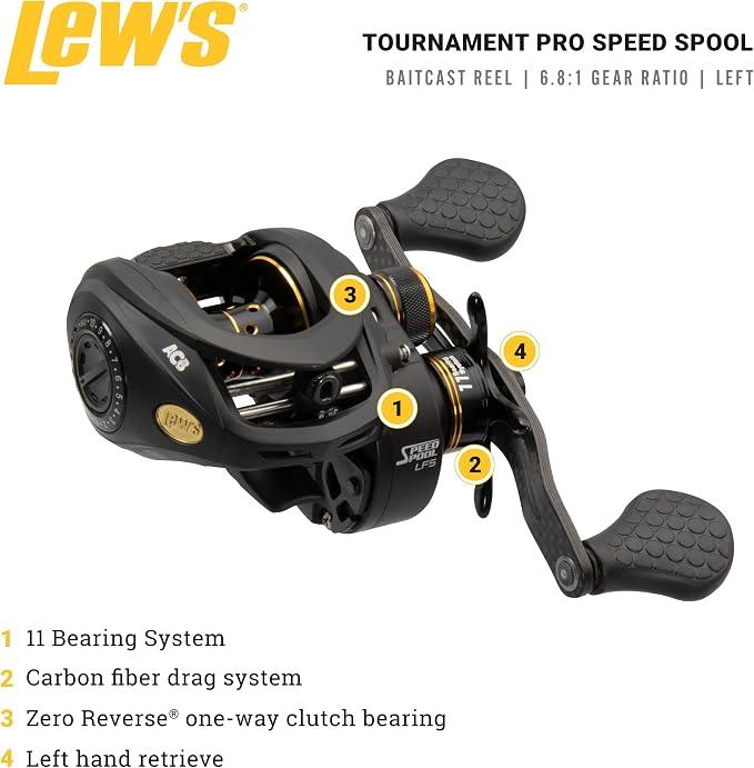 Lew's Tournament Pro LFS Speed Spool Baitcast Fishing Reel, Aluminum Frame, Premium 11 Stainless Steel Ball Bearings