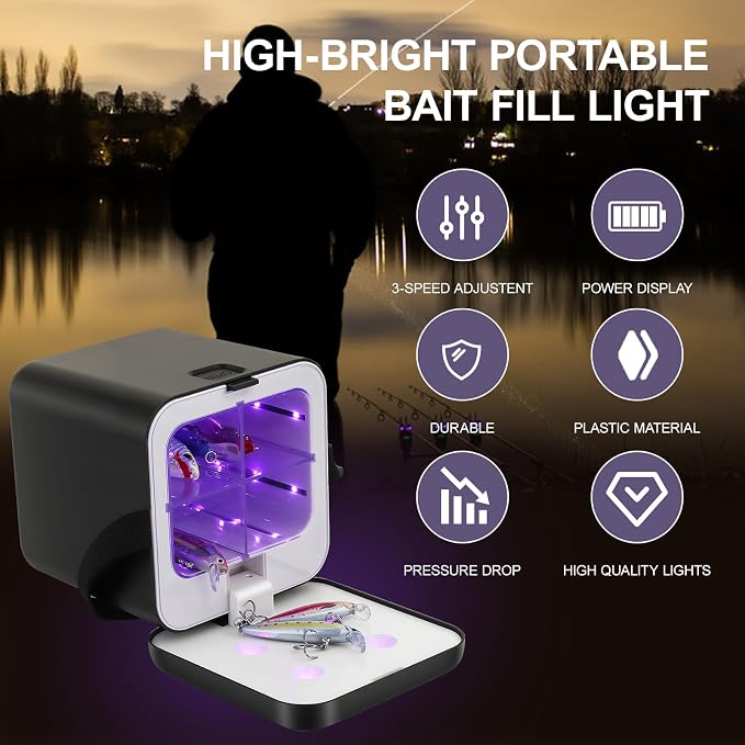 UV Fishing Lure Charger Case Glow Lure for Ice Fishing Deep Water & Night Fishing Compatible with Fluorescent Lures Jigs, Spoons Portable Hands-Free Design
