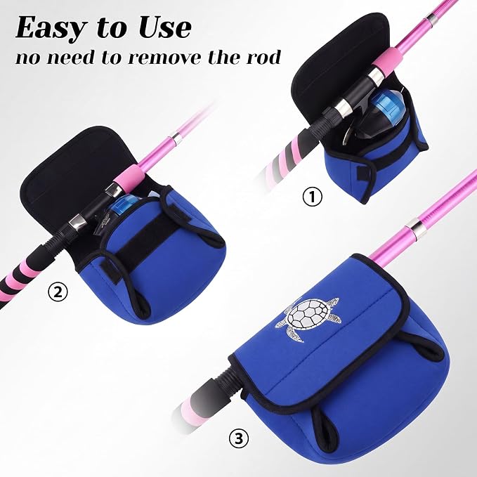 3 Pcs Fishing Spinning Reel Cover with Turtle Embroidery Baitcasting Trolling Fishing Reels Neoprene Protective Case Pouch Sleeve Gloves Bags Fits 2000-3000 Series Reel(Blue,Classic)
