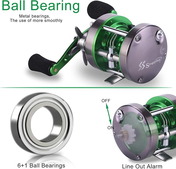 Sougayilang XLT Baitcasting Reel – 22LB Drag, 5.3:1 Gear Ratio, 6+1 Bearings, Reinforced Metal Body Round Conventional Reel for Catfish, Musky, Bass, Pike – Saltwater Inshore Surf Trolling