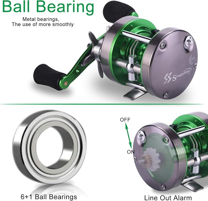 Sougayilang XLT Baitcasting Reel – 22LB Drag, 5.3:1 Gear Ratio, 6+1 Bearings, Reinforced Metal Body Round Conventional Reel for Catfish, Musky, Bass, Pike – Saltwater Inshore Surf Trolling