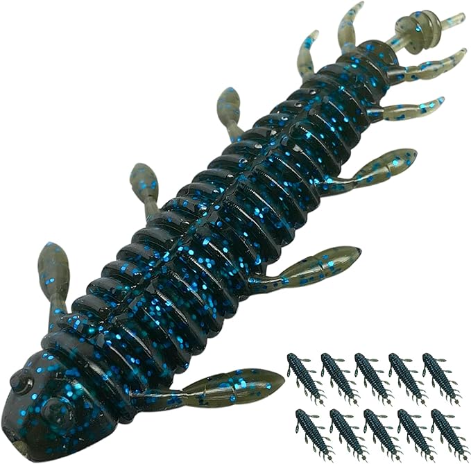 Pristis 10 pcs Chariot Bug Soft Lures, Wacky Worms Baits for Bass Fishing, Durable Plastic Insect Swimbait Set for Texas Carolina Weightless Finesse Rig Kit Gear Saltwater Freshwater Pike Perch