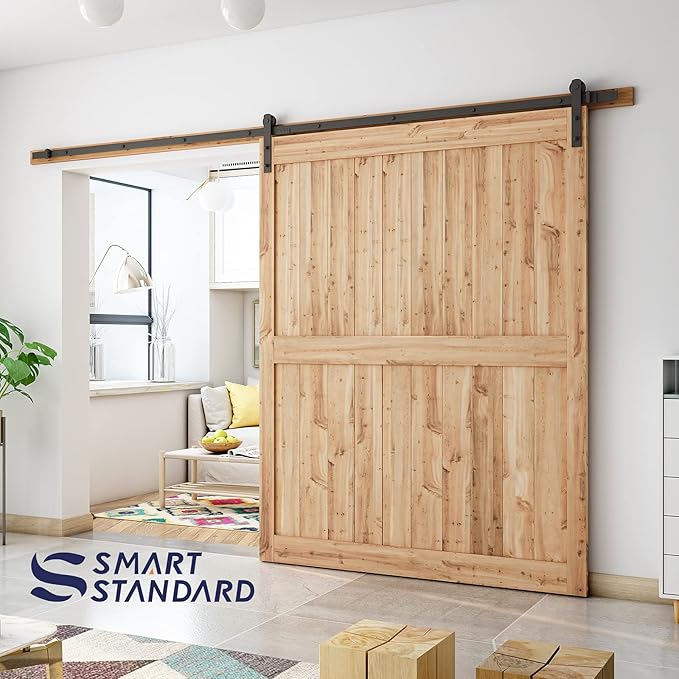 SMARTSTANDARD 11ft Barn Door Hardware Kit, Track, Sliding Hardware - Smoothly and Quietly - Heavy Duty Sturdy - Easy to Install, Fit 60"-66" Wide Panel (I Shape Hanger)