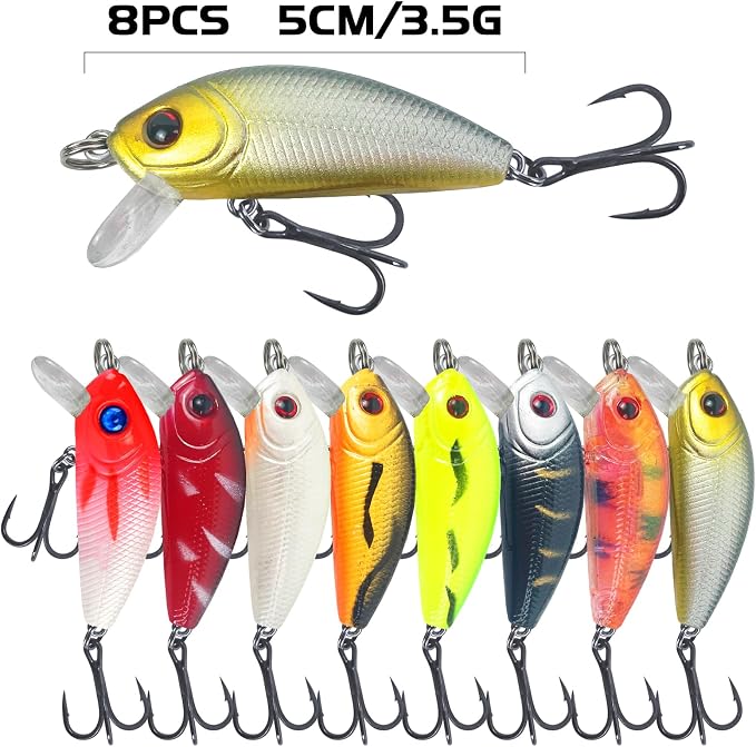 43Pcs Fishing Lures Kit Minnow Popper Walleye Fishing Lures Mixed Hard Crank Baits for Bass Fishing Walleye Salmon Freshwater Saltwater