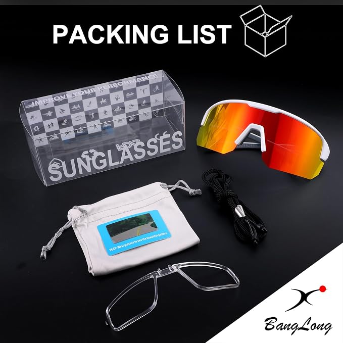 BangLong Lightweight Polarized Sports Sunglasses for Men Women, UV400 Protection Wrap-Around Sunglasses for Running Cycling