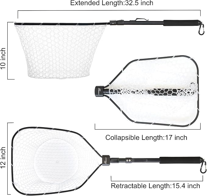 GOODCAT Fly Fishing Net, Bass Trout Landing Net, Folding Fishing Nets Fresh Water, Safe Fish Catching or Releasing, Fly Fishing net Magnetic Release