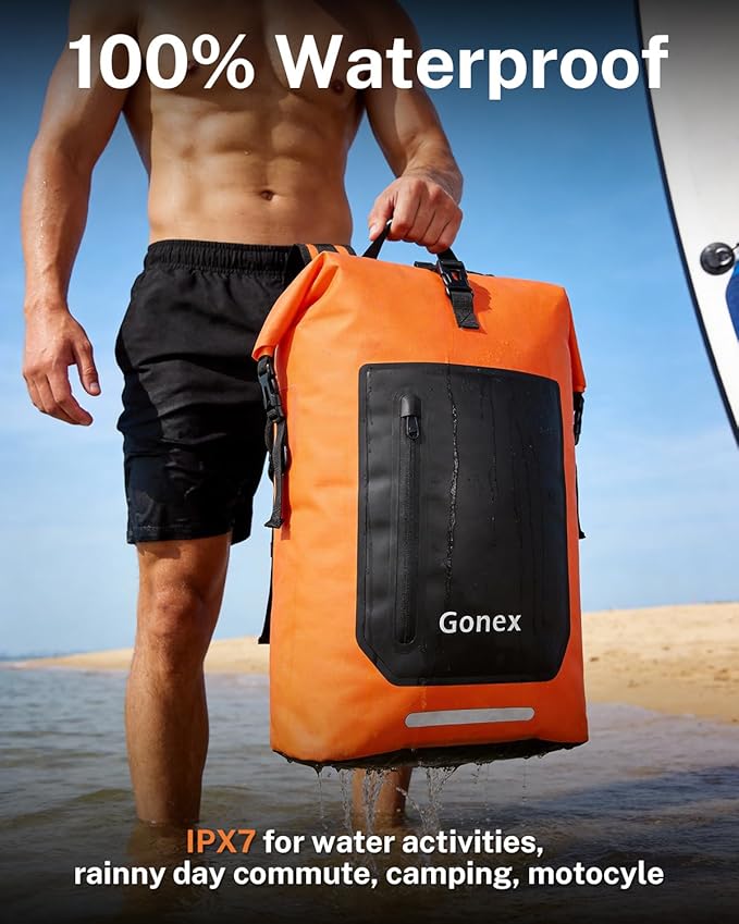 Gonex Ultralight Waterproof TPU Backpack, 35L Roll Top Dry Bag with Comfortable Padded Back Panel for Kayaking Boating Camping Fishing Travel,Orange