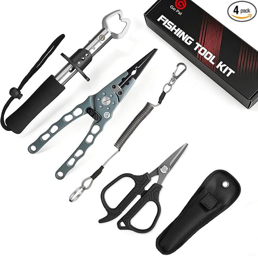 Go Pal Fishing Tool Set - Fishing Gear - Fishing Pliers with Lanyard and Protective Sheaths, Fish Lip Gripper, Fishing Scissors - All-in-One Fishing Accessories & Ideal Fishing Gifts for Men