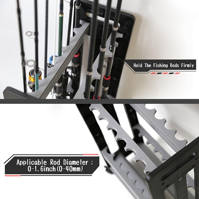 Fishing Rod Holder,Fishing Pole Holders for Garage,Rod Holder for 16 Rod and Reel Combos,Vertical Fishing Rod Rack Floor Storage,Fishing Gifts for Men (Gray)