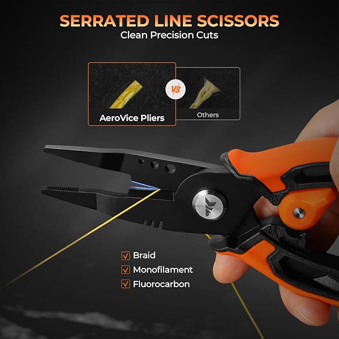 KastKing AeroVice 7.5” Fishing Pliers, 420 Stainless Steel, Uni-Body Construction, Lightweight & Corrosion-Resistant, Multi-Function Jaws, Braid Cutters, Sheath, Lanyard & Carabiner