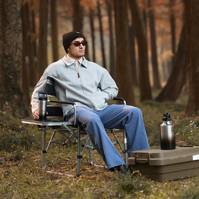 MOON LENCE Directors Camping Chair, Heavy Duty,Oversized Portable Folding Chair with Side Table for Beach, Fishing,Picnic,Lawn,Outdoor Event