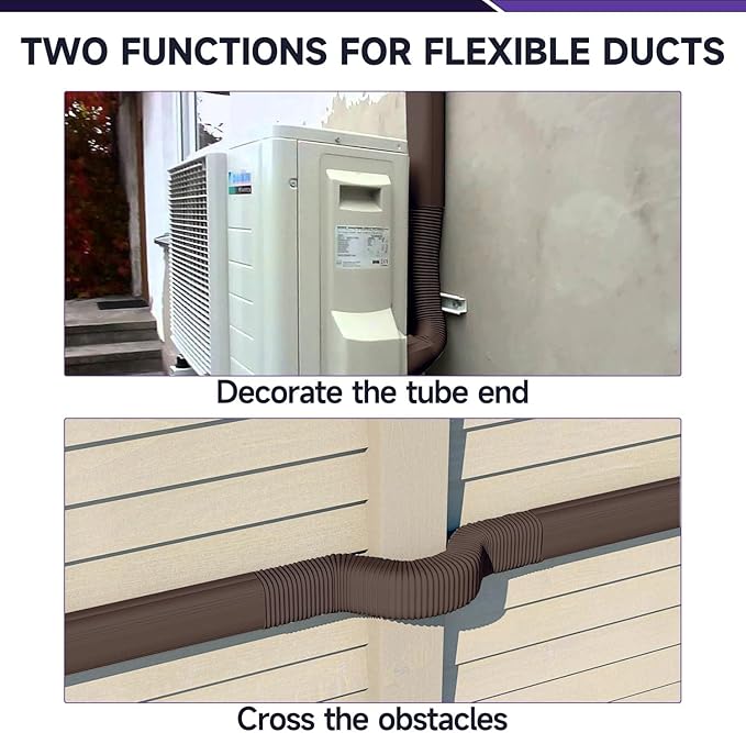 3" Width x 1.6 Ft Flexible Duct, PE Material, Mini Split Line Set Cover Part, Air Conditioner Accessories for Mini Split Air Conditioners and Central AC, Brown