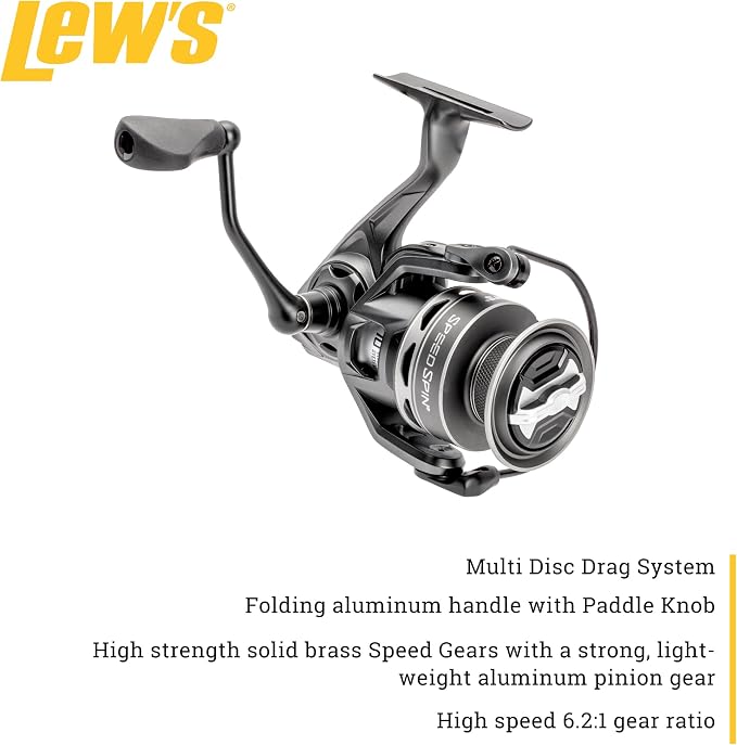 Lew's Speed Spin Spinning Fishing Reel, 8+1 Bearings, Graphite Frame and Sideplate, Solid Brass Speed Gears, Speed Lube, Multi-Disc Drag