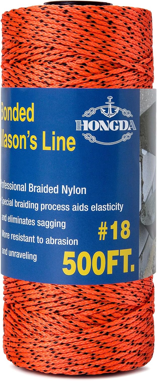 HONGDA Professional Masonry String Lines, 500 Feet #18 Bonded Braided Nylon Mason Line, Durable and Versatile String for Masonry, Construction, Gardening, and DIY Projects