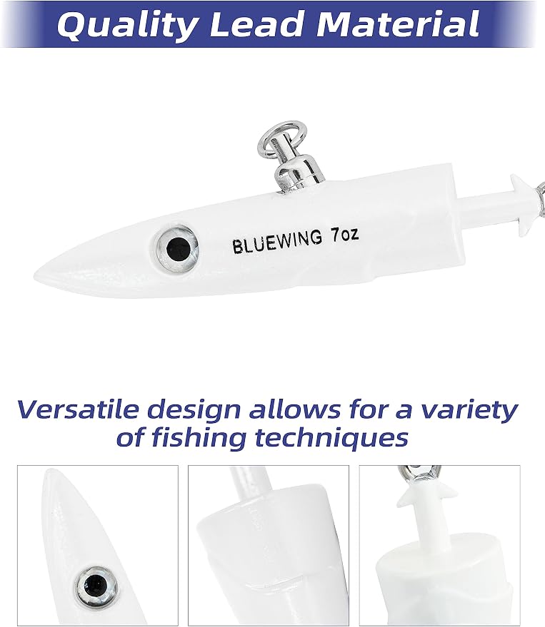 BLUEWING Jig Heads Saltwater 2oz,3oz,4oz,5oz,6oz,7oz Swimming Jigheads 1pc with High Carbon Steel Swing Hook and 6in/9in Replacement Tail Big Game Fishing Lures